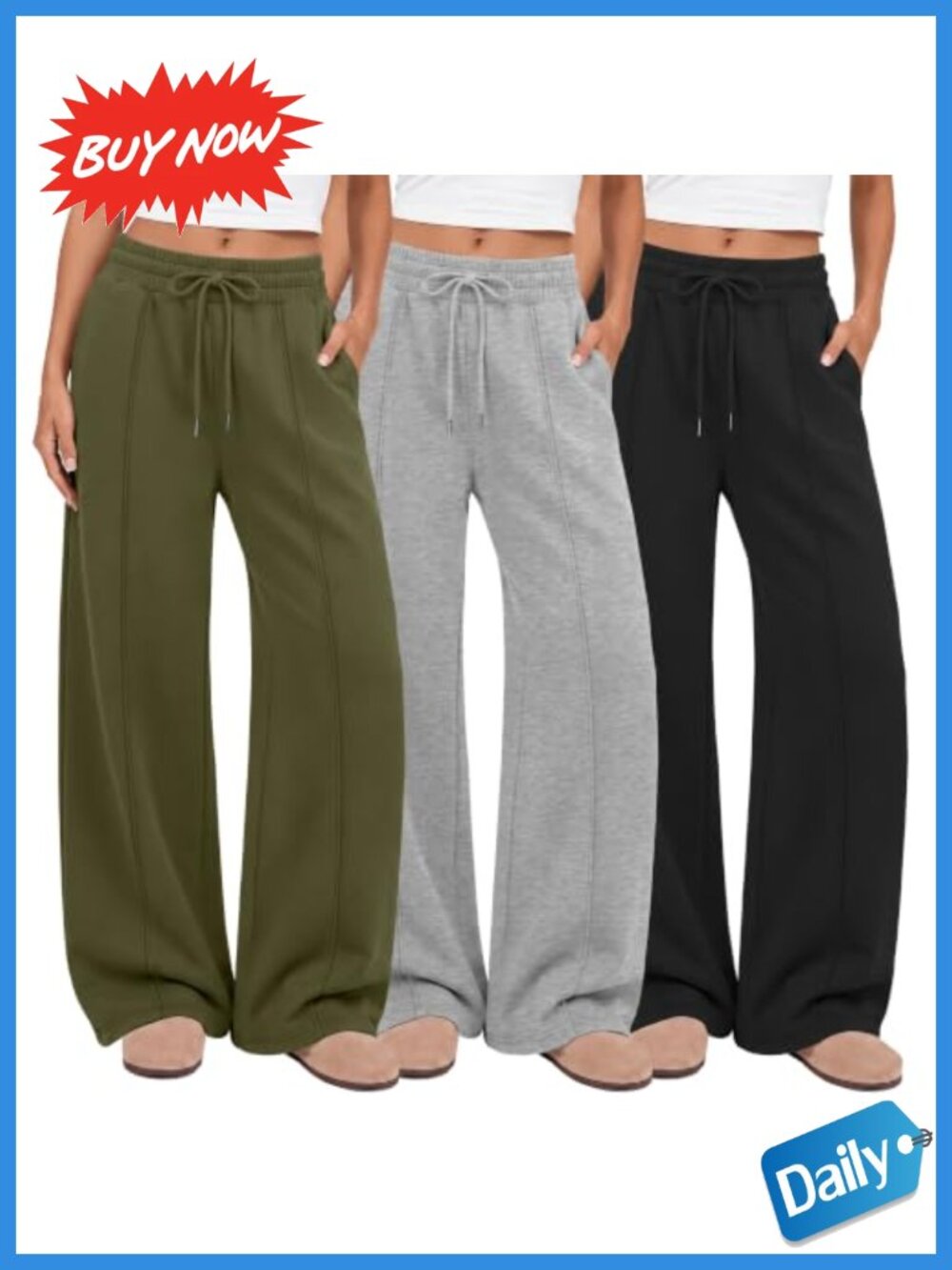 Women's Wide Leg Lounge Pants 3 Pack High Waist Drawstring Sweatpants
